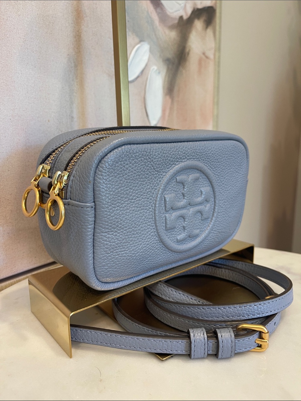 Tory Burch Pebbled Leather Crossbody in Slate Blue - Picture 4 of 7